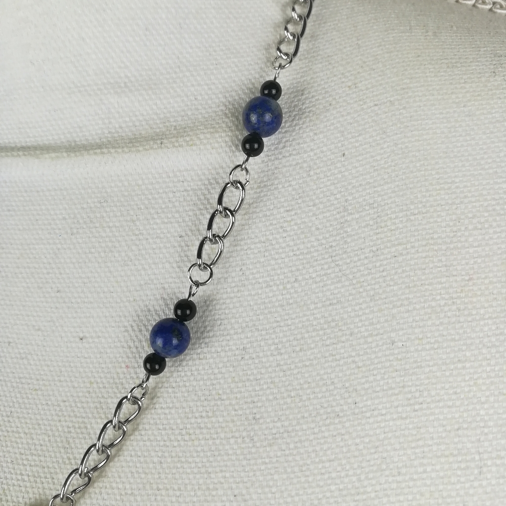 Lapis Lazuli and Black Jasper triple pentacle necklace witchy new age pagan - Picture 2 of 3